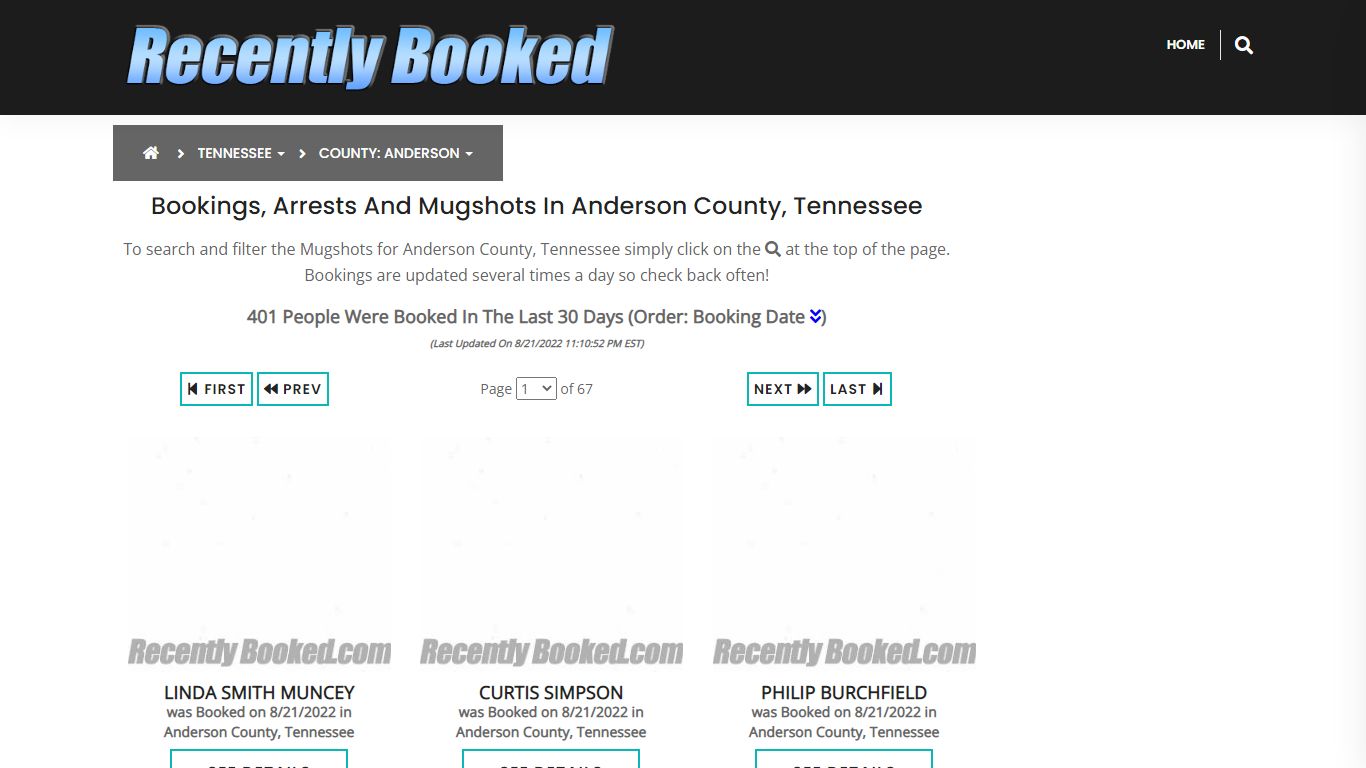 Bookings, Arrests and Mugshots in Anderson County, Tennessee